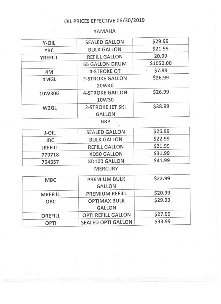new oil price list Pelican Marine Center